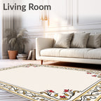 Floral Accents Red Gold Border Frame Rug