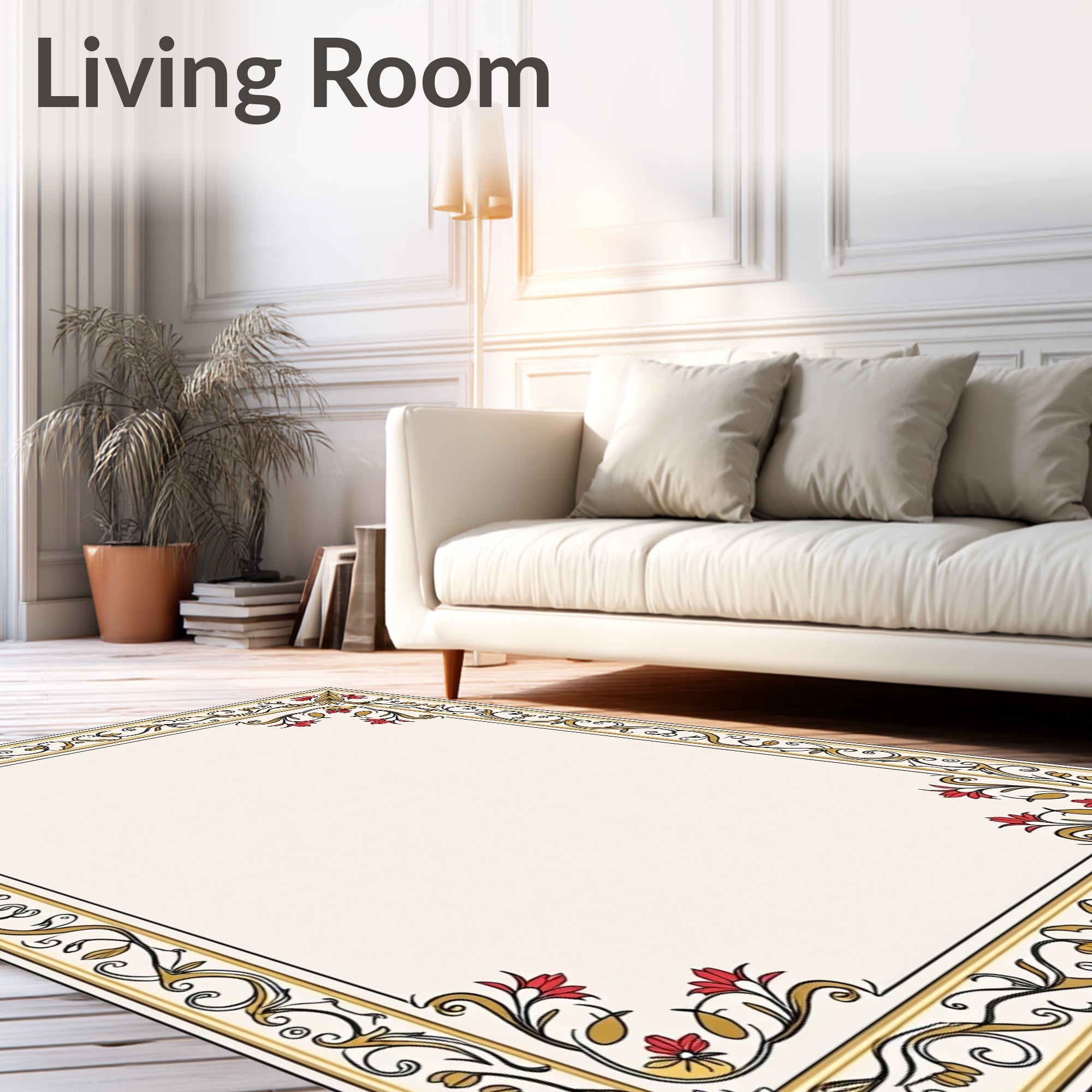 Floral Accents Red Gold Border Frame Rug