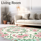 Pink Floral Garden With Green Vines Rug