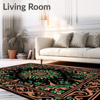 Ornate Black Coral Sun Medallion Rug