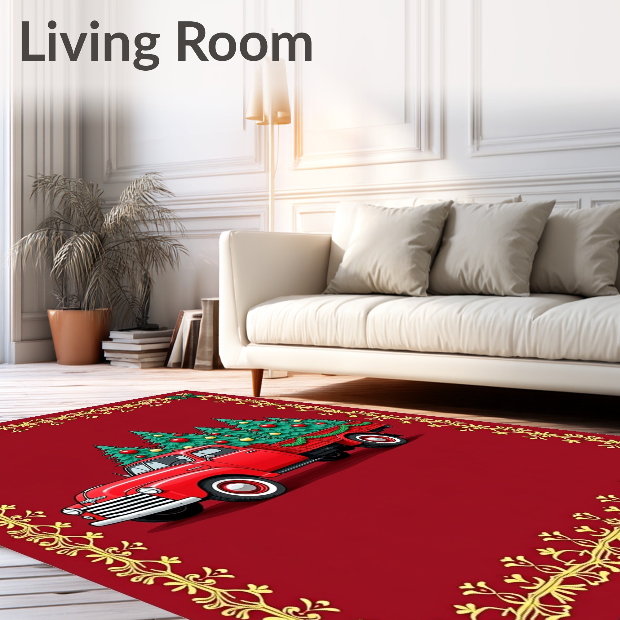 Red Truck Christmas Trees Garland Rug