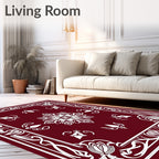 Crimson Floral Scrollwork Medallion Rug