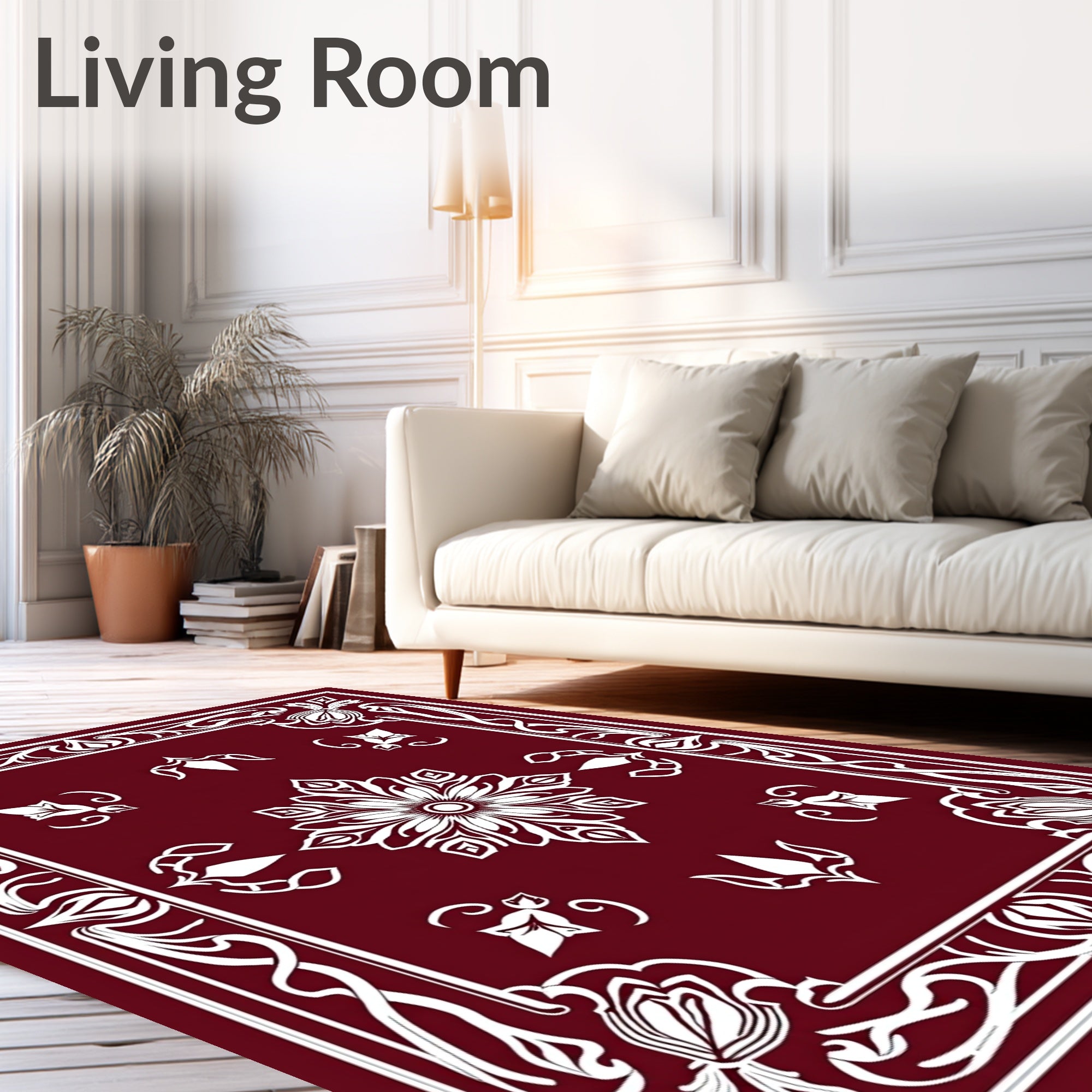 Crimson Floral Scrollwork Medallion Rug