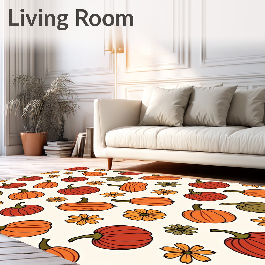 Autumn Harvest Pumpkin Floral Arrangement Rug