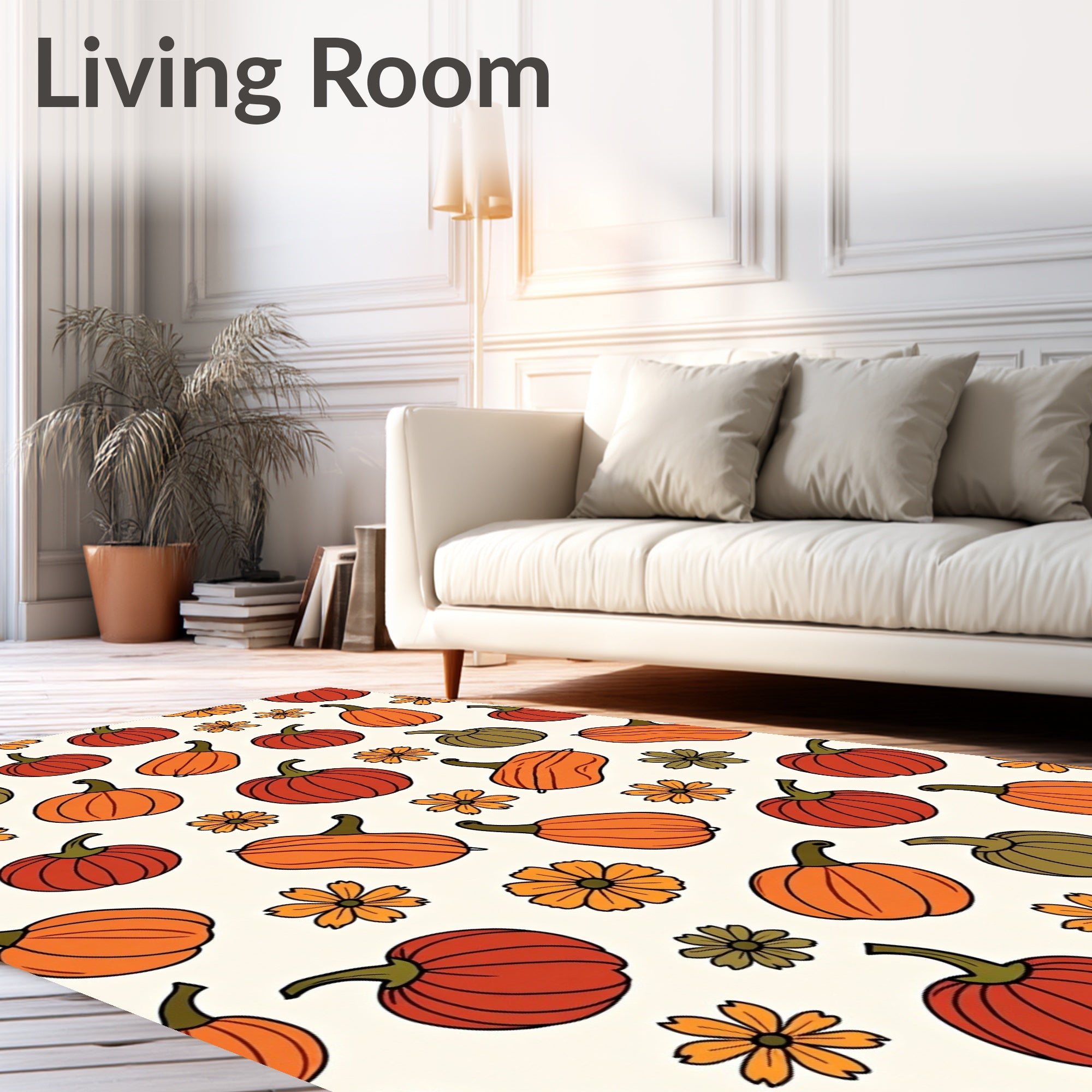 Autumn Harvest Pumpkin Floral Arrangement Rug