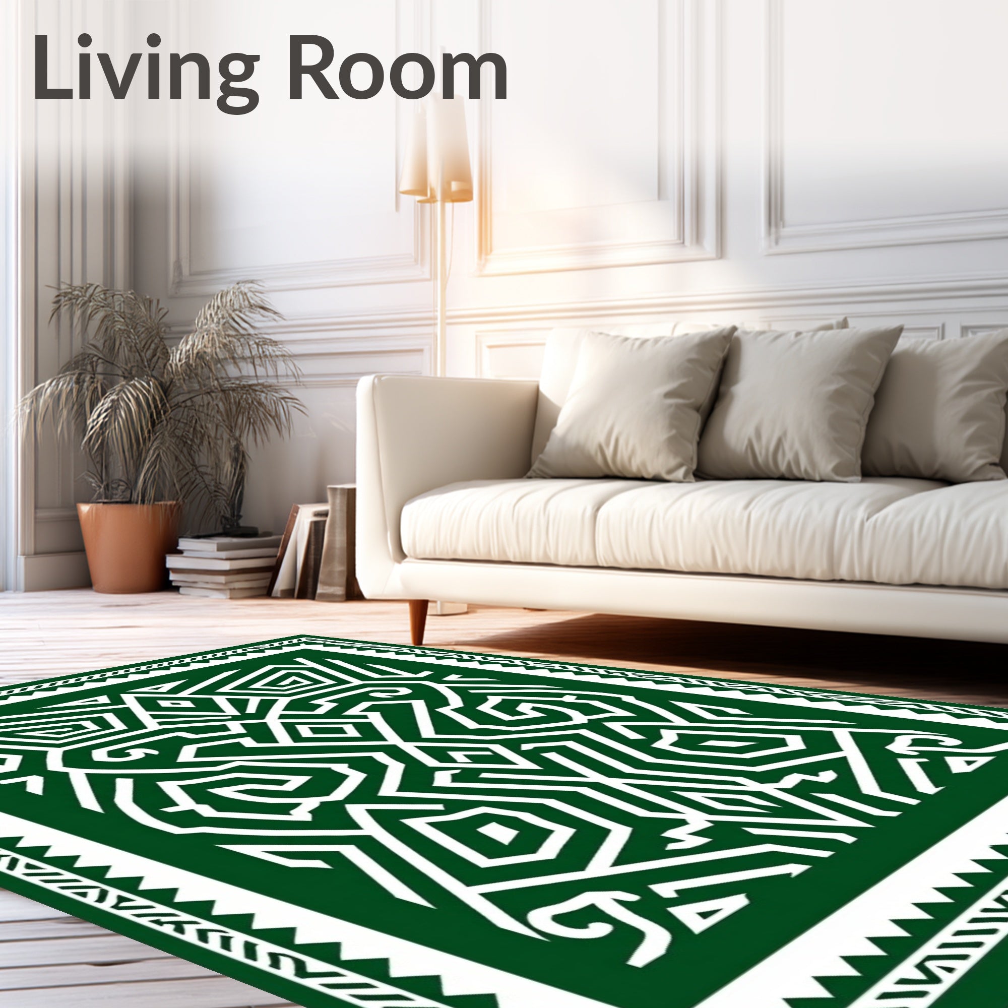 Deep Green Geometric Interlocking Maze Rug