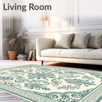Victorian Teal Floral Medallion Border Rug