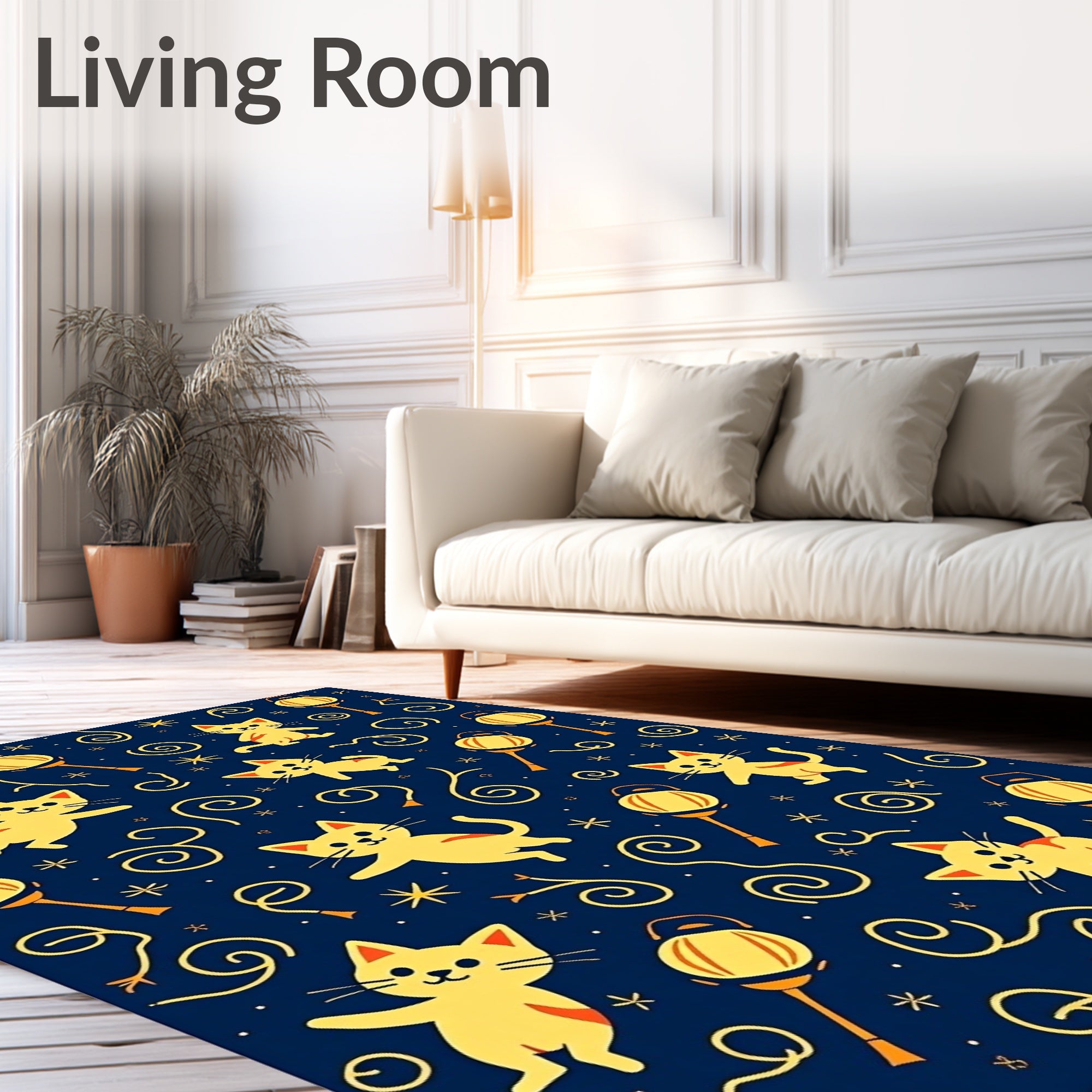Cute Yellow Cats and Lanterns Rug