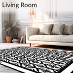 Black White Ornamental Lattice Rug