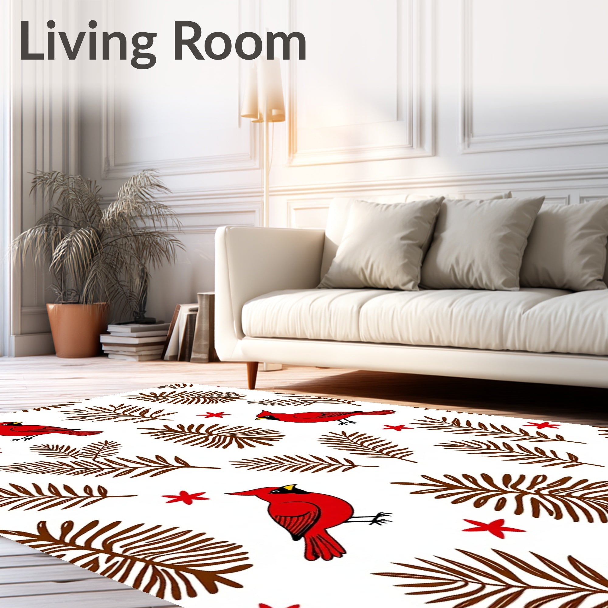 Red Cardinal Botanical Winter Faux Fur Rug