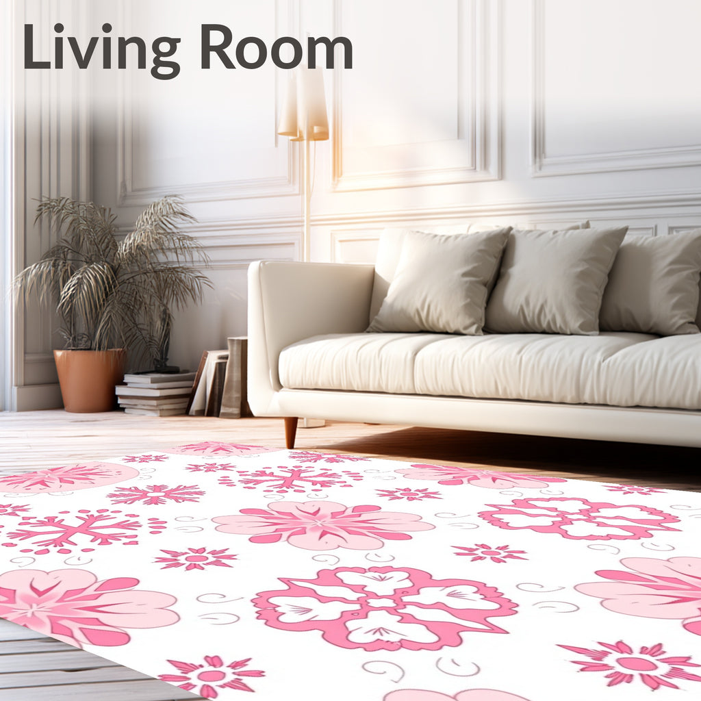 Feminine Pink Floral Medallion Arrangement Rug