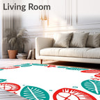 Coral Teal Abstract Floral Frame Rug