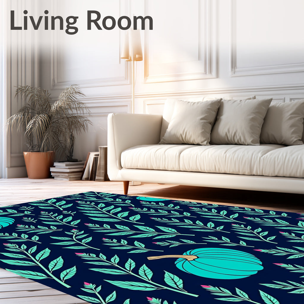 Teal Pumpkin Leafy Branch Arrangement Rug