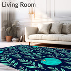 Teal Pumpkin Leafy Branch Arrangement Rug