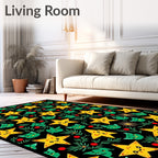 Cute Yellow Star Green Cat Foliage Rug
