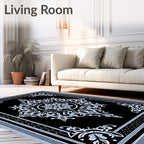 Black White Floral Medallion Rug