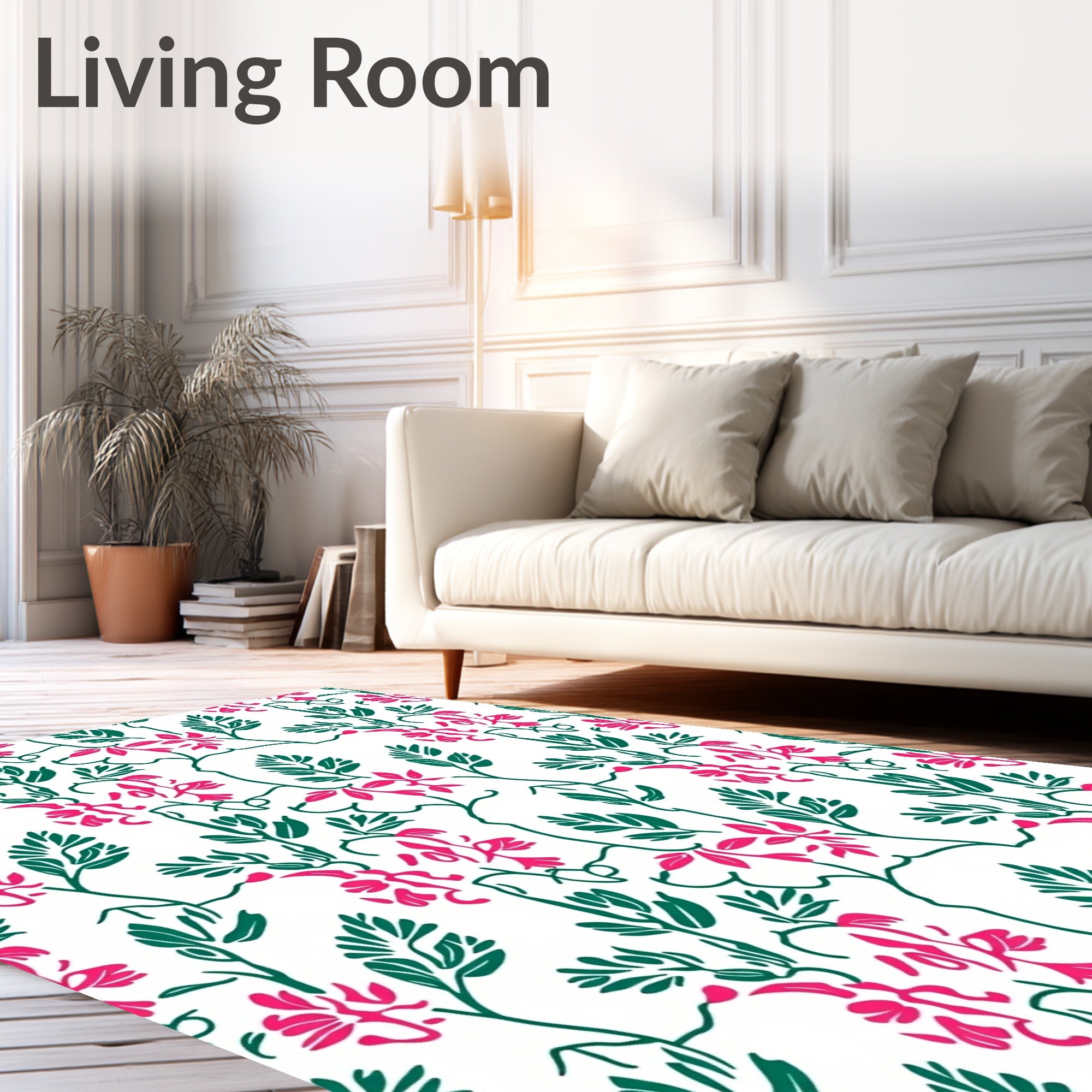 Whimsical Pink Floral Greenery Vine Rug