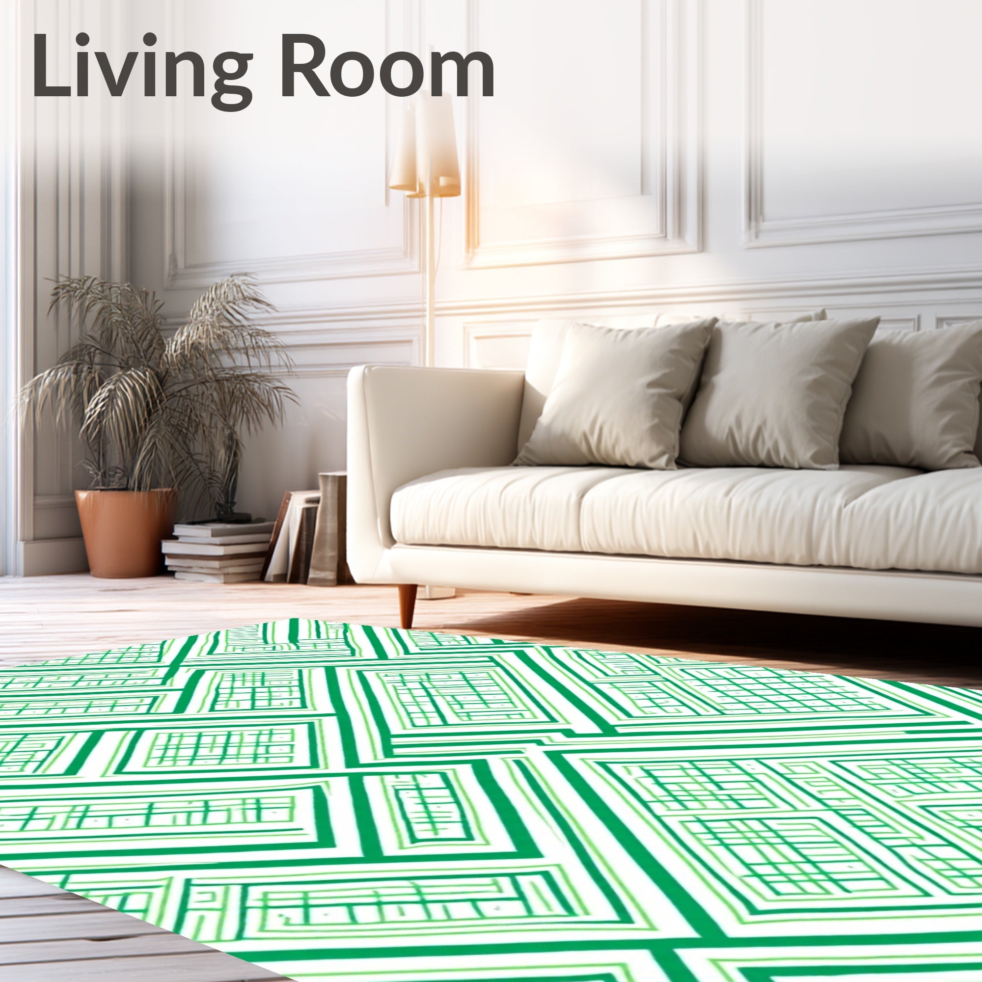 Emerald Green Rectangular Interlocking Lines Rug