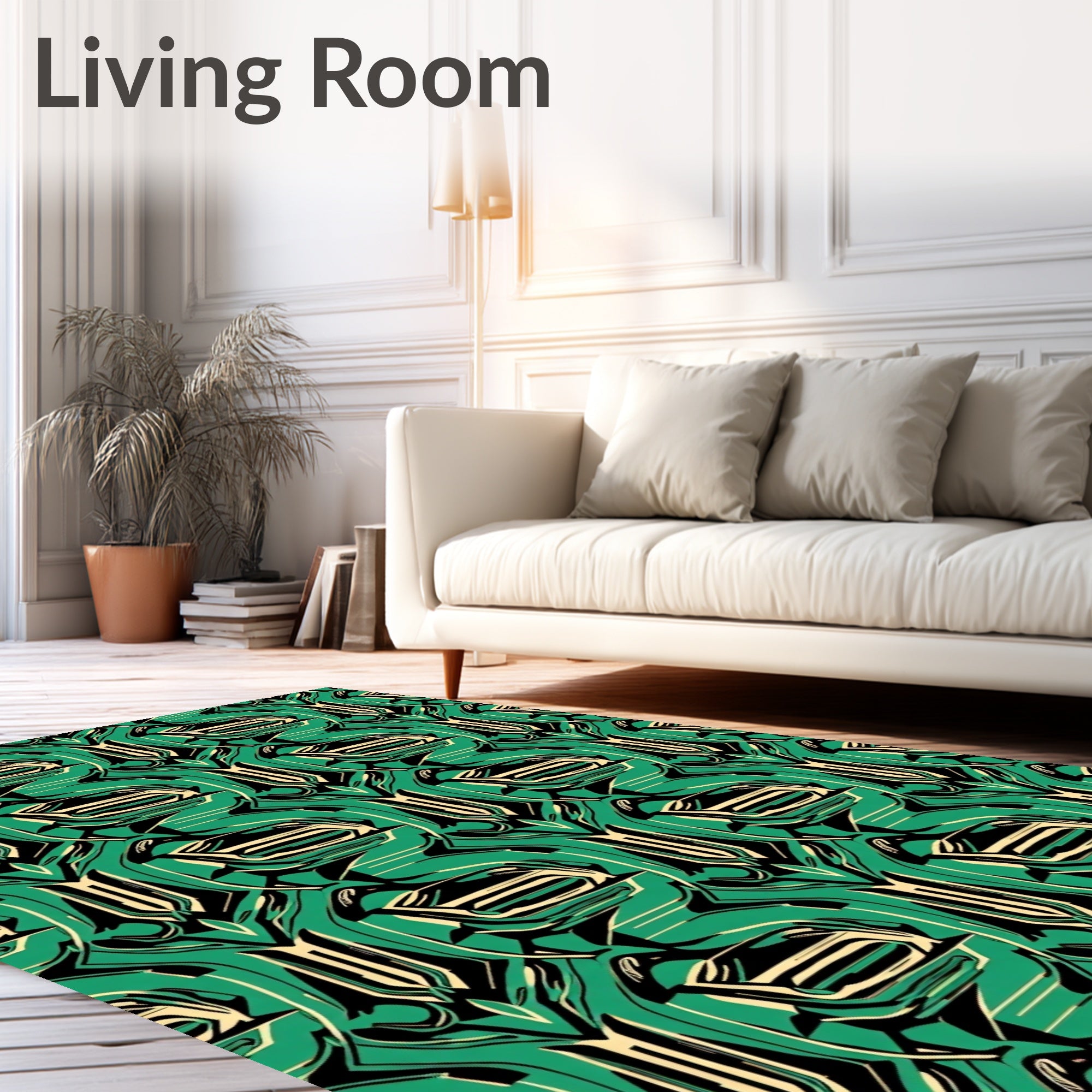 Emerald Black Cream Abstract Symmetry Rug