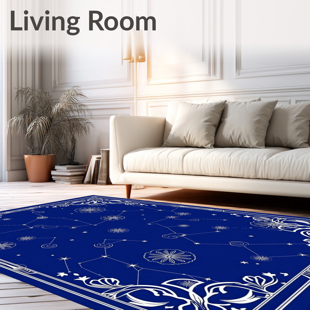 Deep Blue Celestial Star Constellations Rug