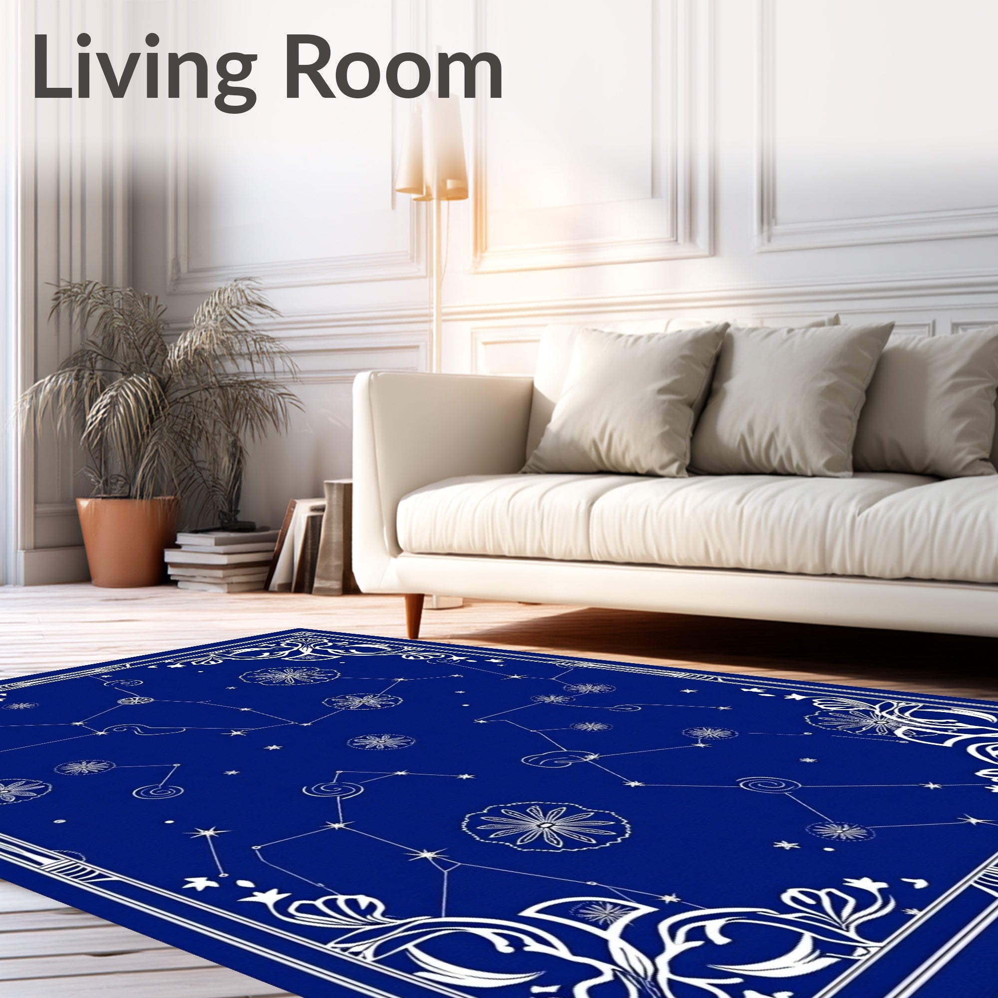 Deep Blue Celestial Star Constellations Rug
