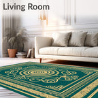 Deep Teal Gold Medallion Panel Rug