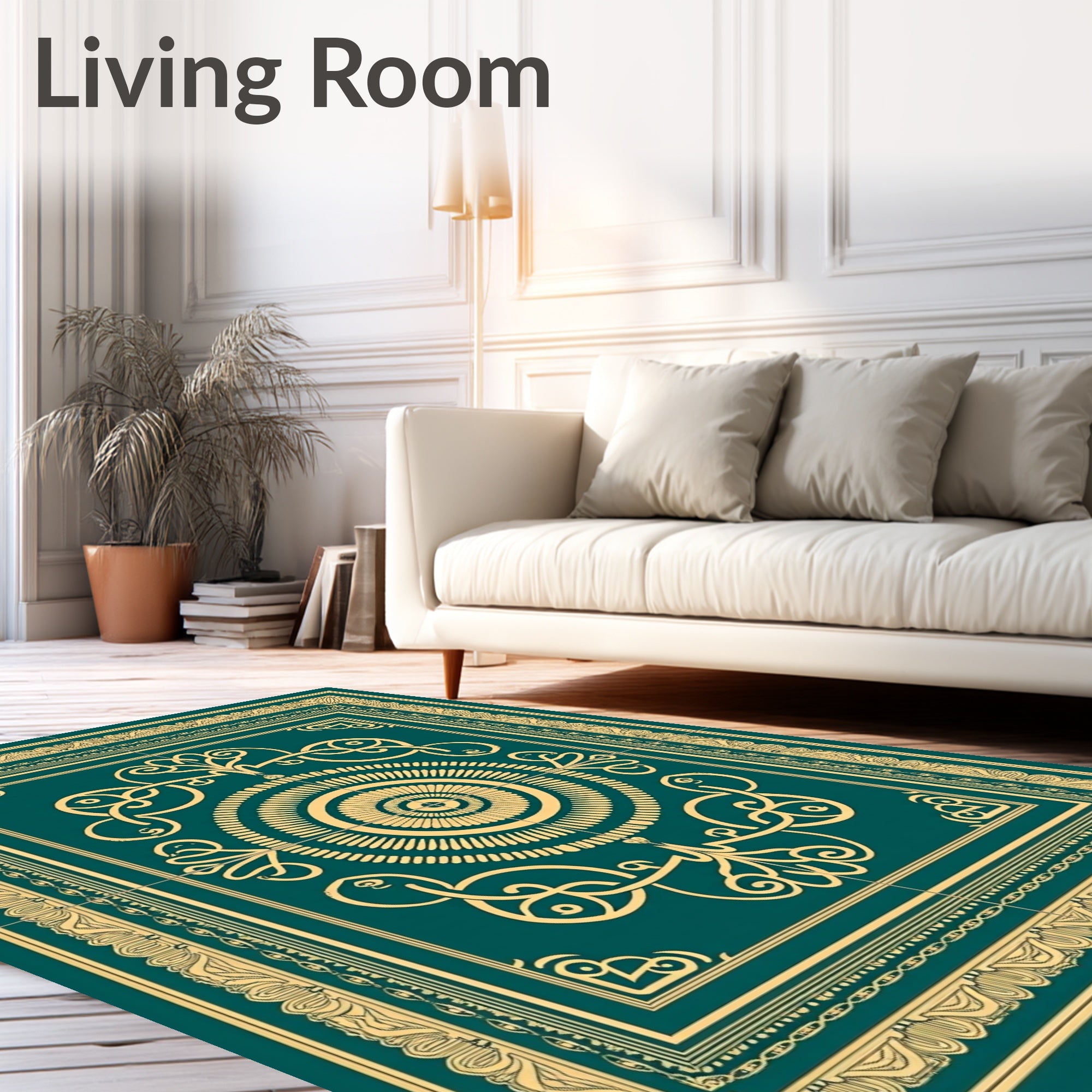 Deep Teal Gold Medallion Panel Rug