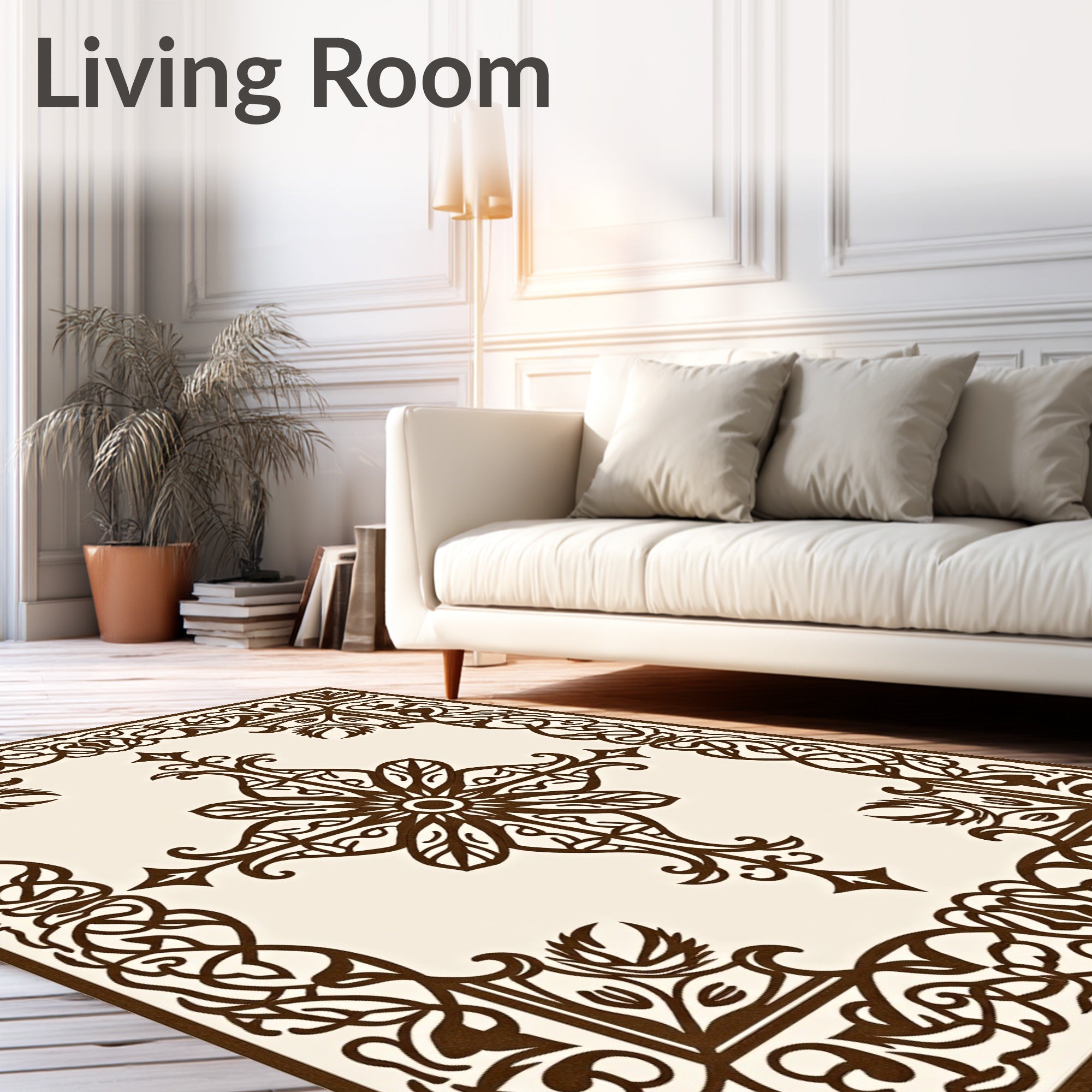 Brown Floral Medallion Lattice Rug