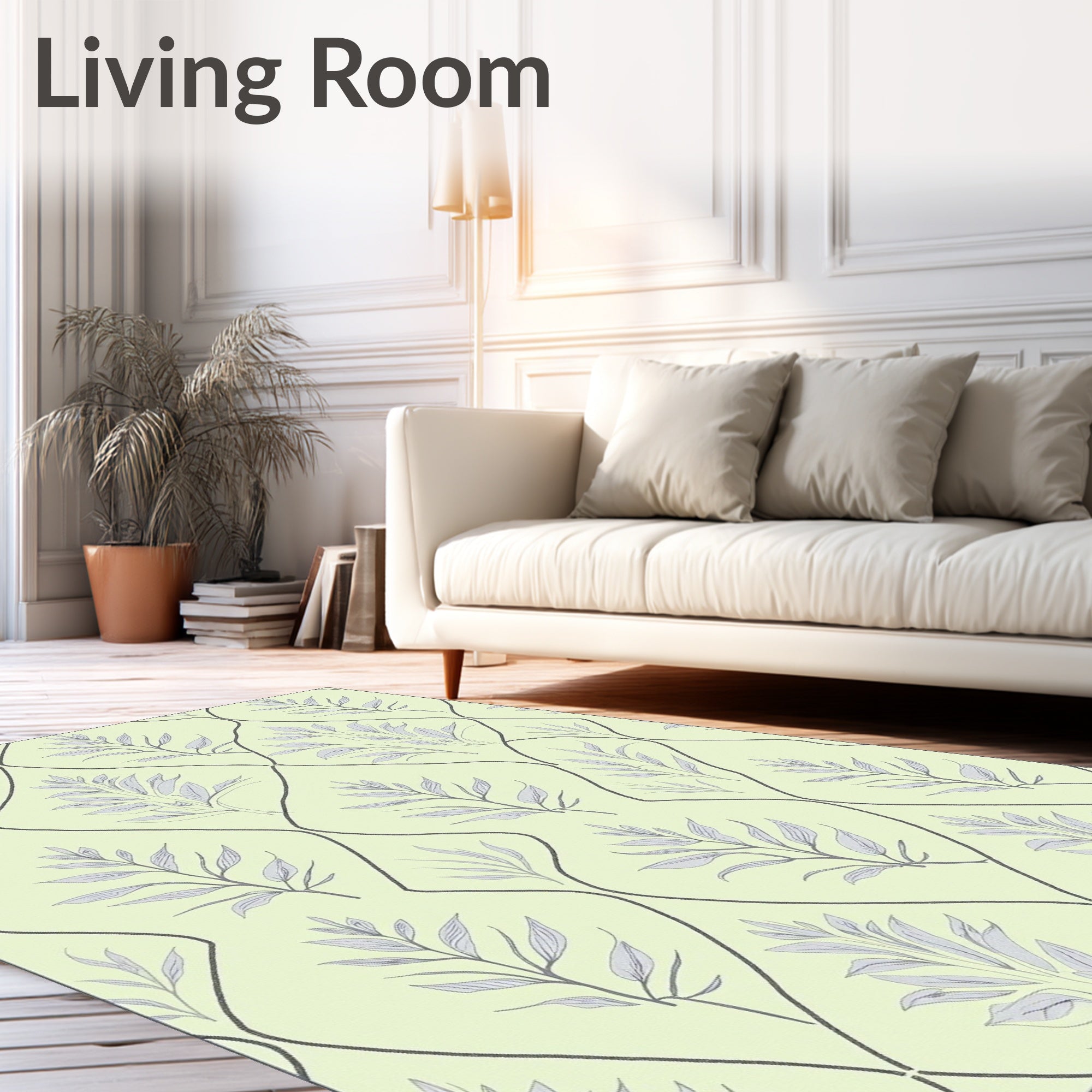 Pale Green Leafy Vine Lattice Rug