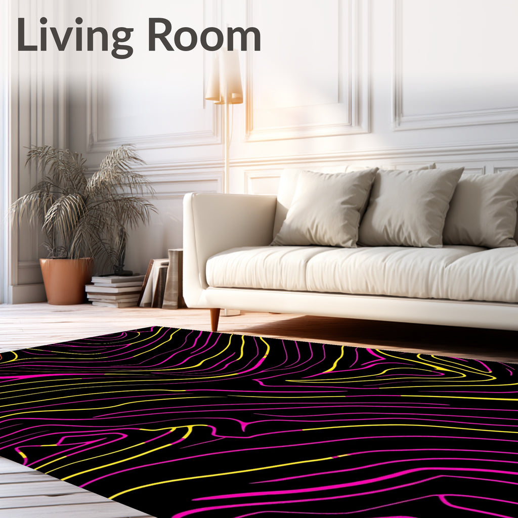 Vibrant Yellow Pink Wavy Lines Rug
