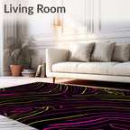 Vibrant Yellow Pink Wavy Lines Rug