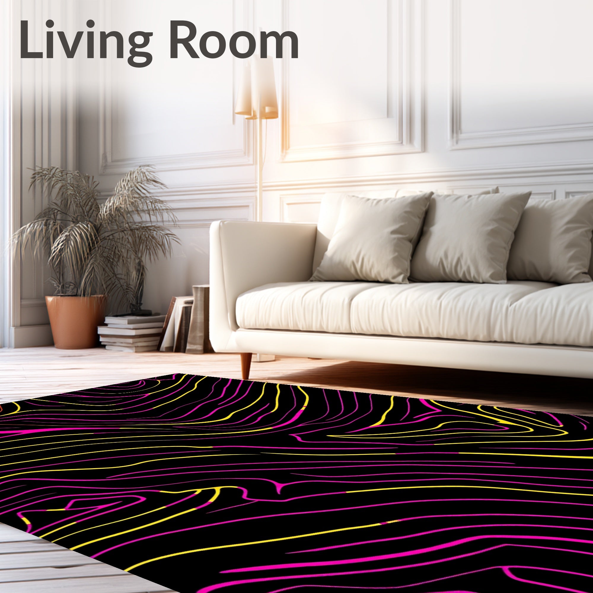 Vibrant Yellow Pink Wavy Lines Rug