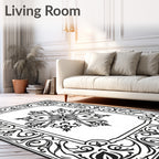 Ornate Black Floral Medallion Frame Rug