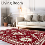 Deep Red Starburst Medallion Border Rug