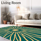 Teal and Gold Sunburst Radial Rug