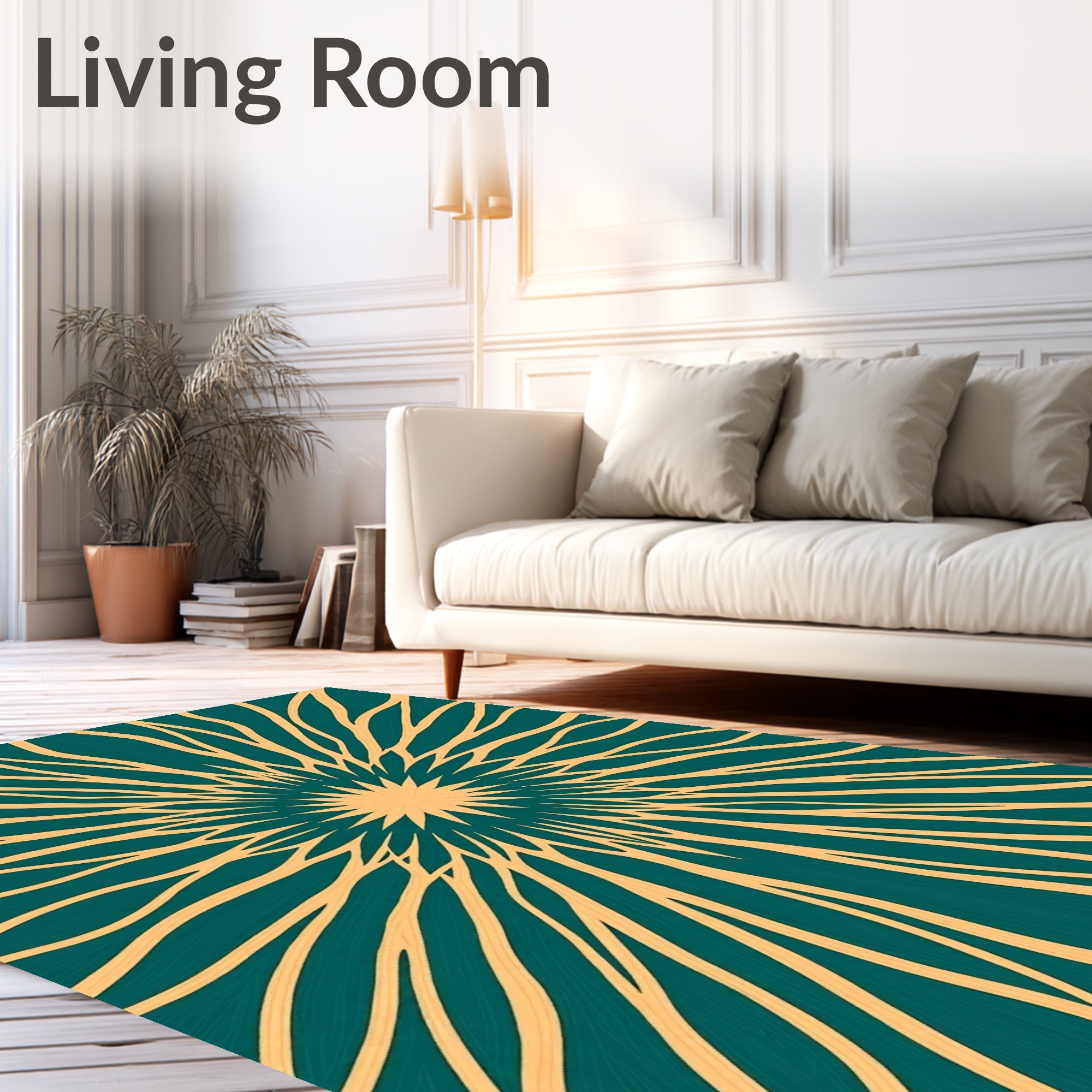Teal and Gold Sunburst Radial Rug