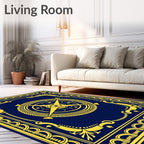 Navy Blue Golden Compass Medallion Rug