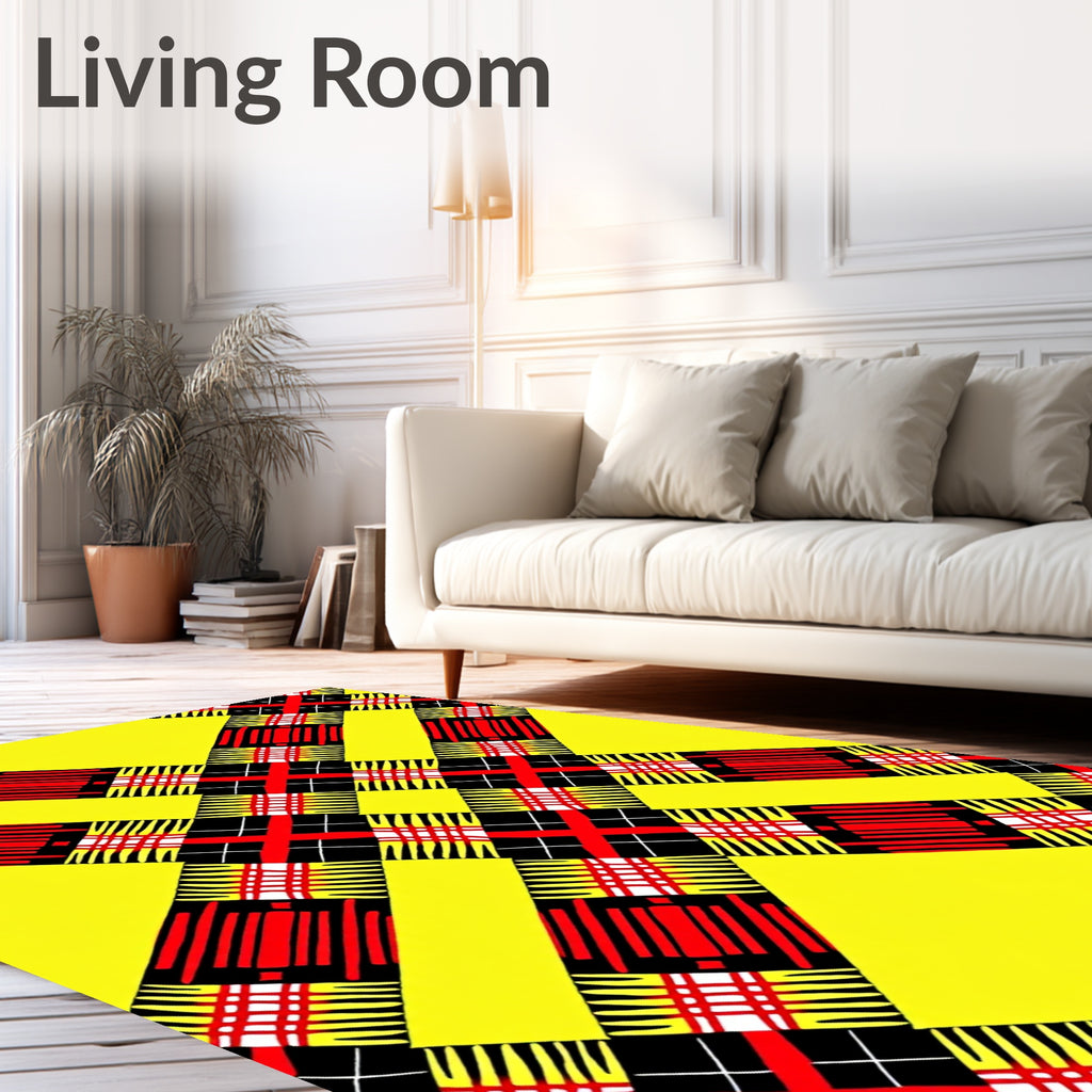 Bright Yellow Red Black Plaid Rug