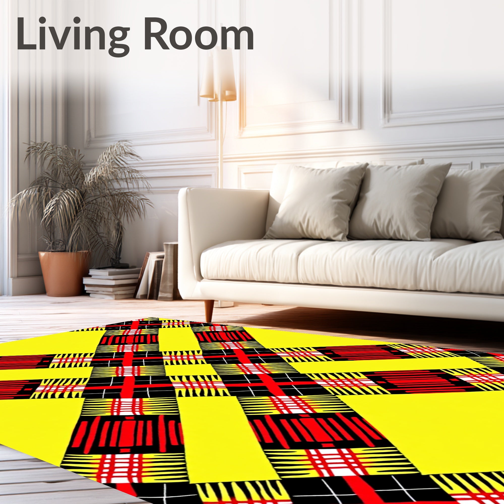 Bright Yellow Red Black Plaid Rug