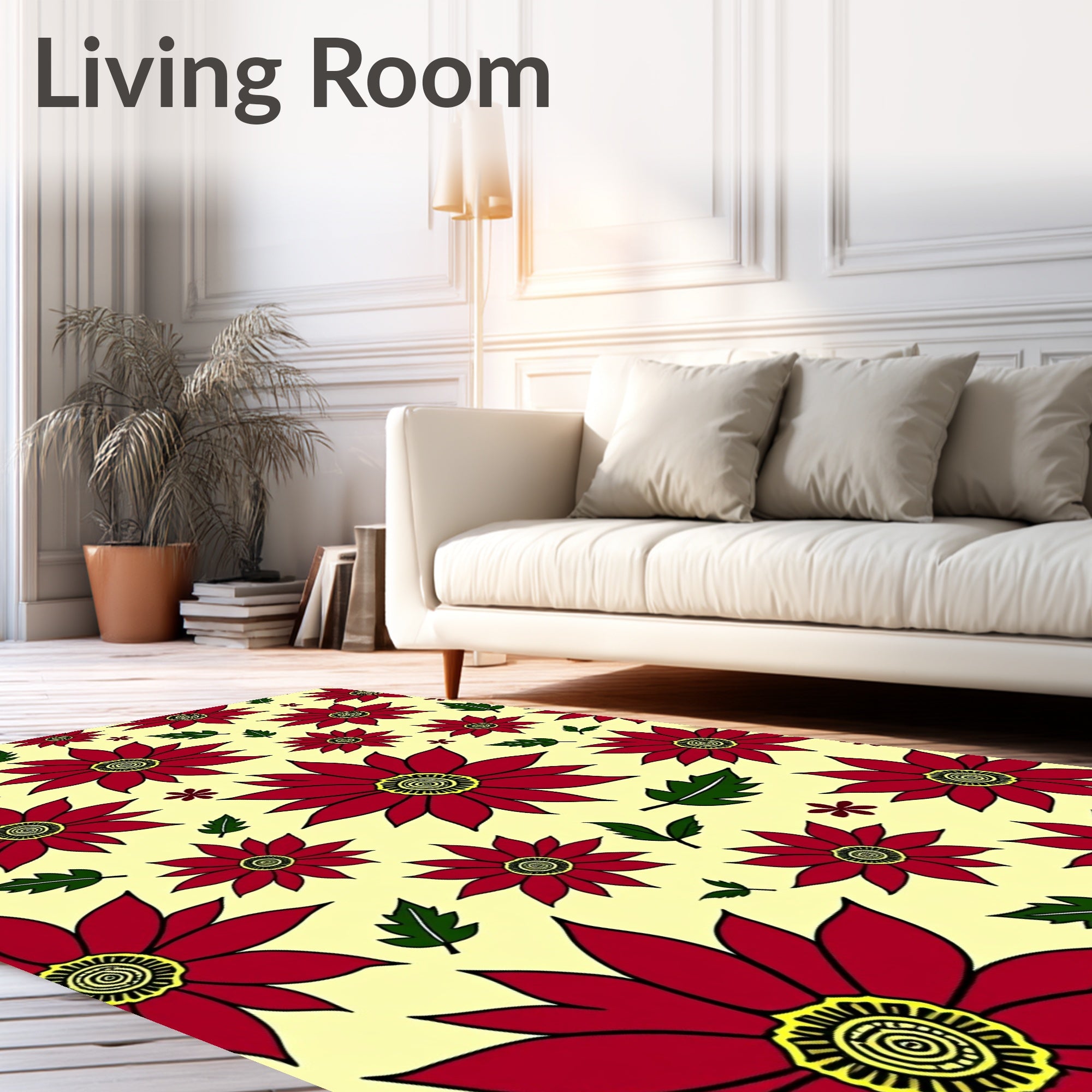 Crimson Floral Garden Cream Background Rug