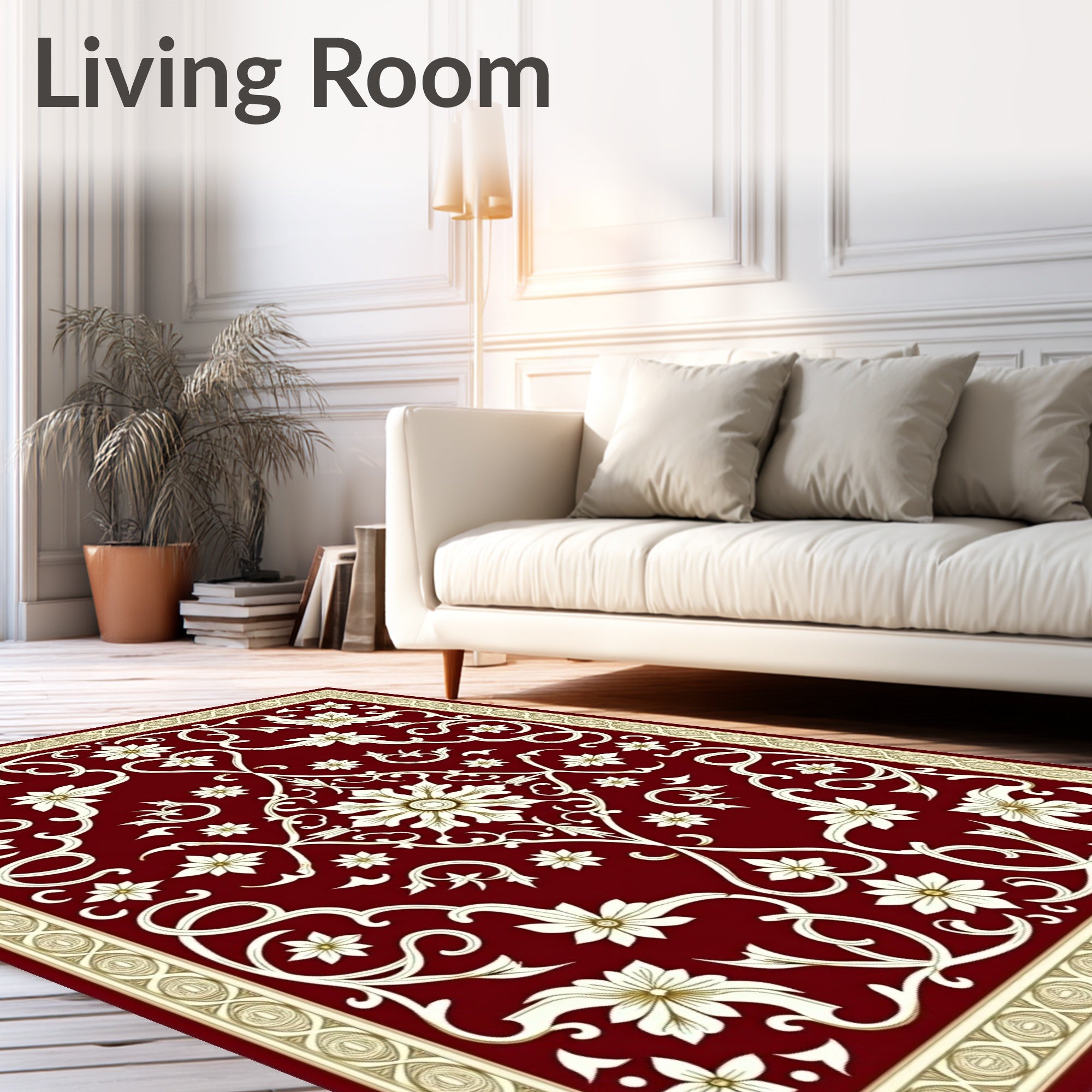 Crimson Ivory Vintage Floral Scroll Rug