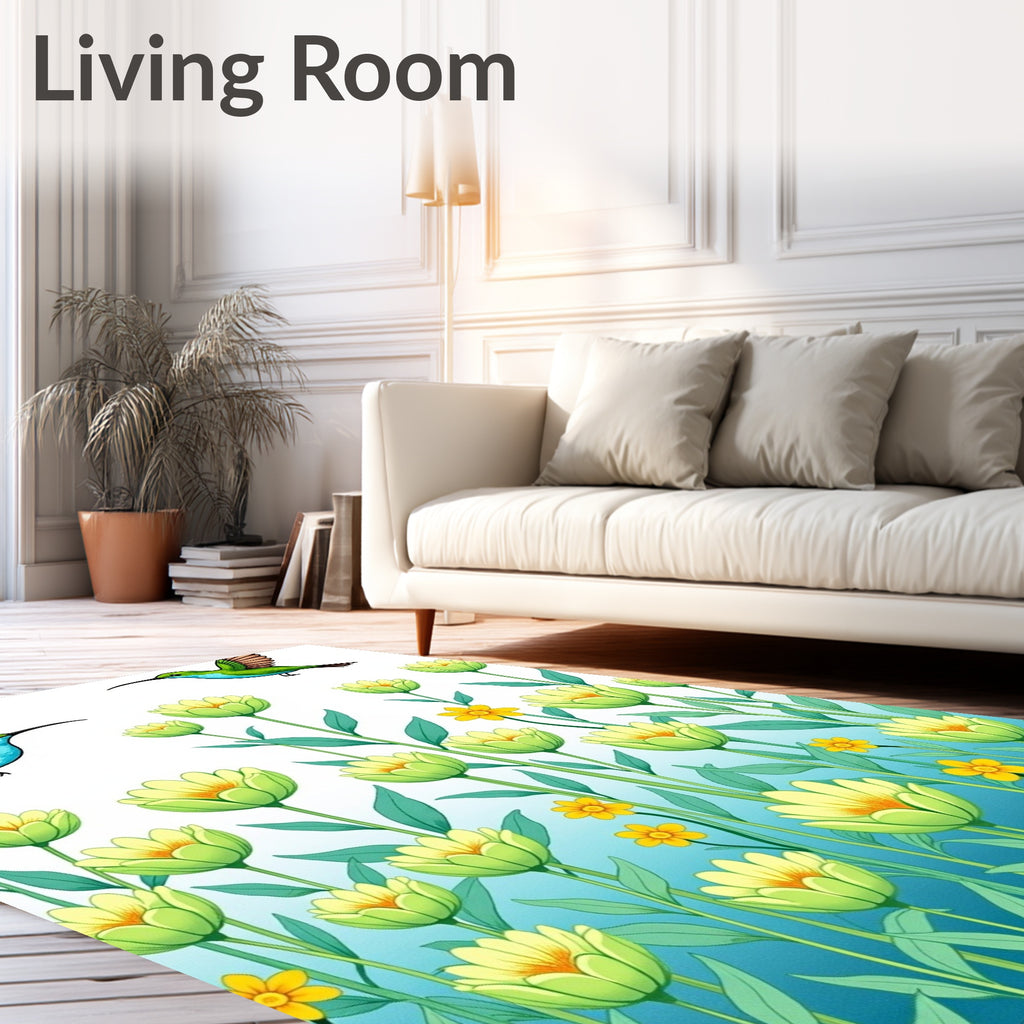 Green Hummingbirds Yellow Floral Garden Rug