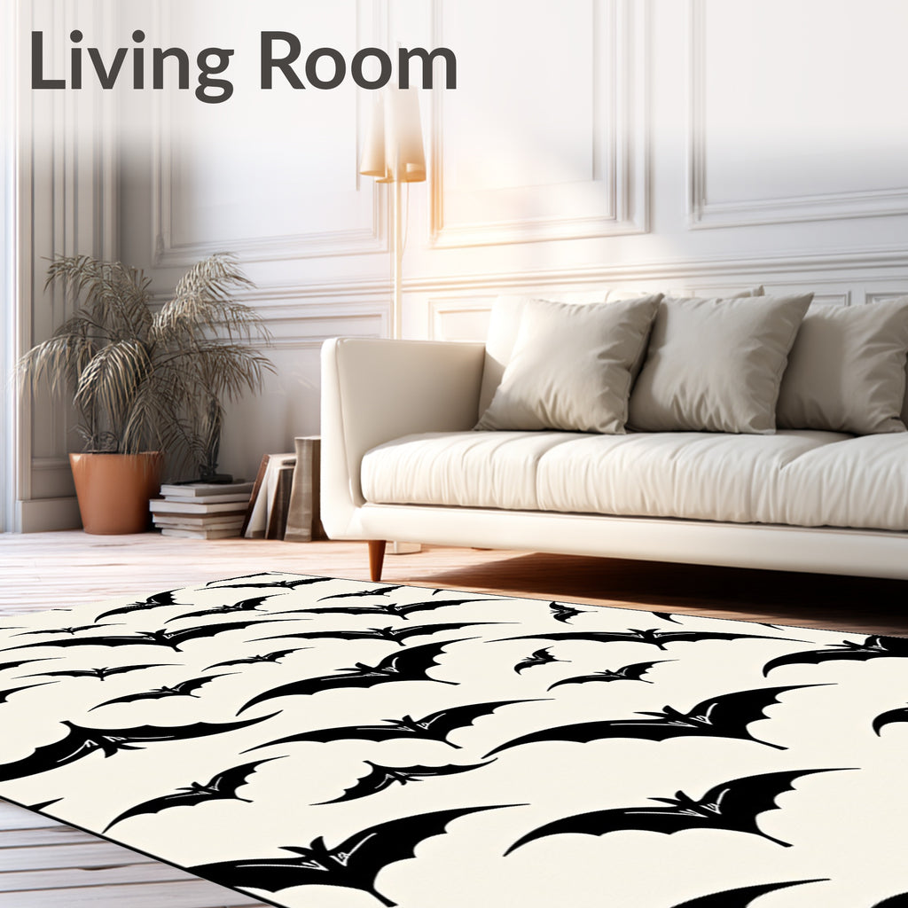 Black Flying Bats Cream Background Rug