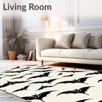Black Flying Bats Cream Background Rug