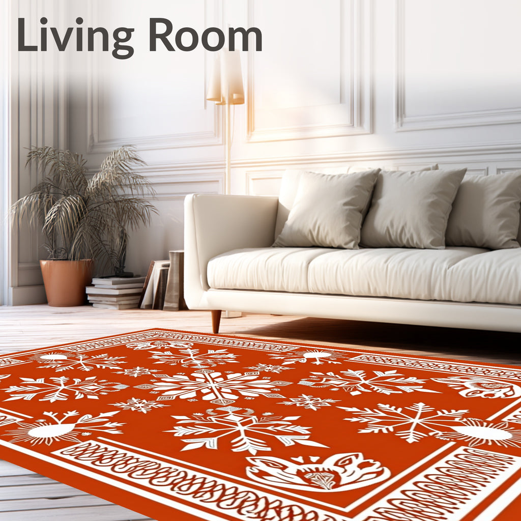 Rustic White Snowflake Sun Border Rug