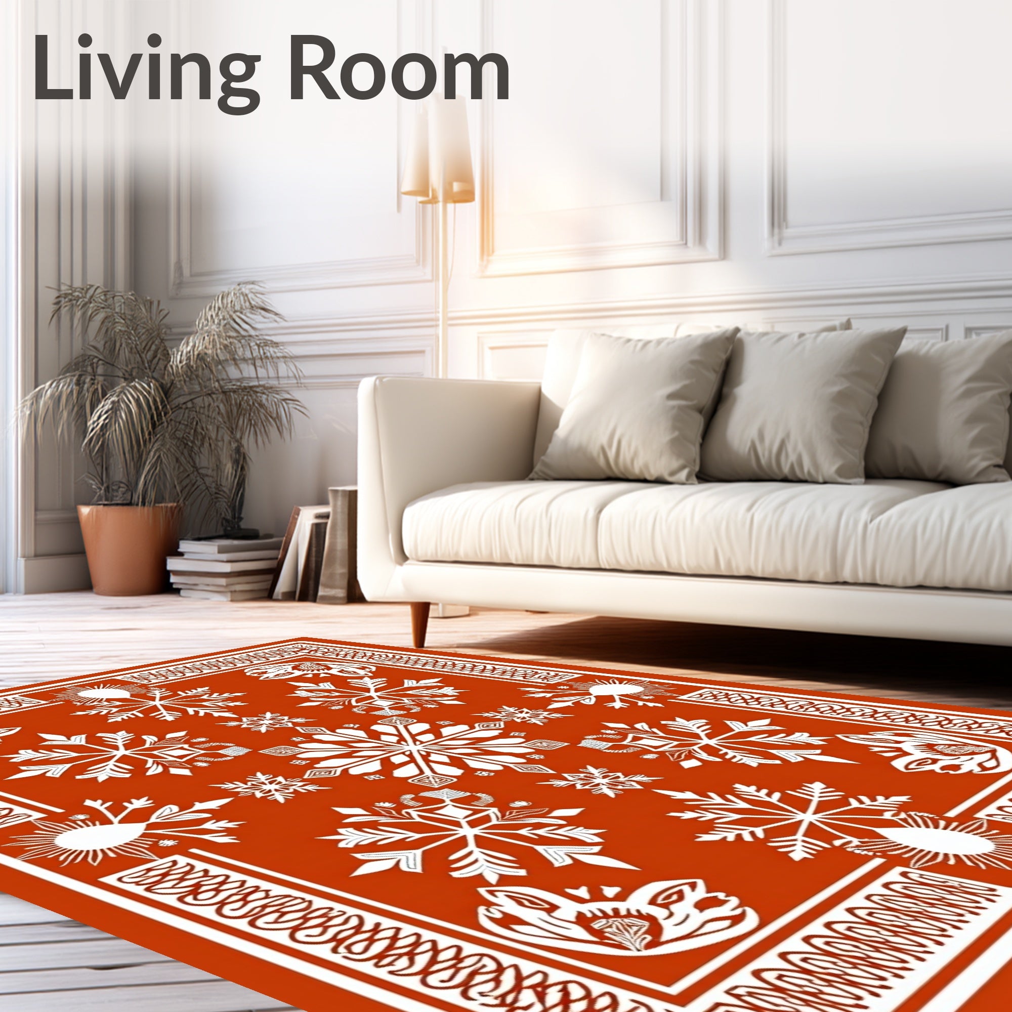 Rustic White Snowflake Sun Border Rug