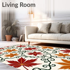 Red Orange Maple Leaf Swirls Rug