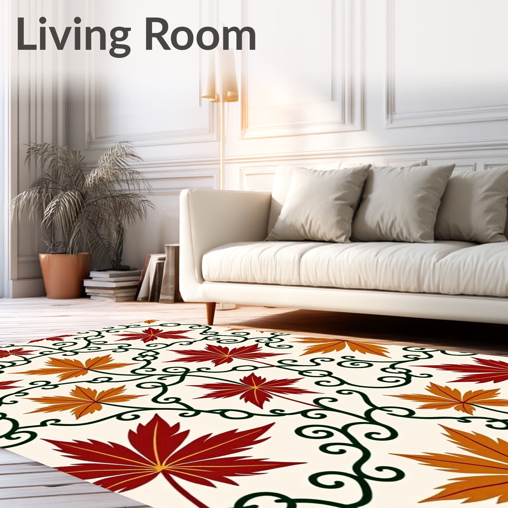 Red Orange Maple Leaf Swirls Rug