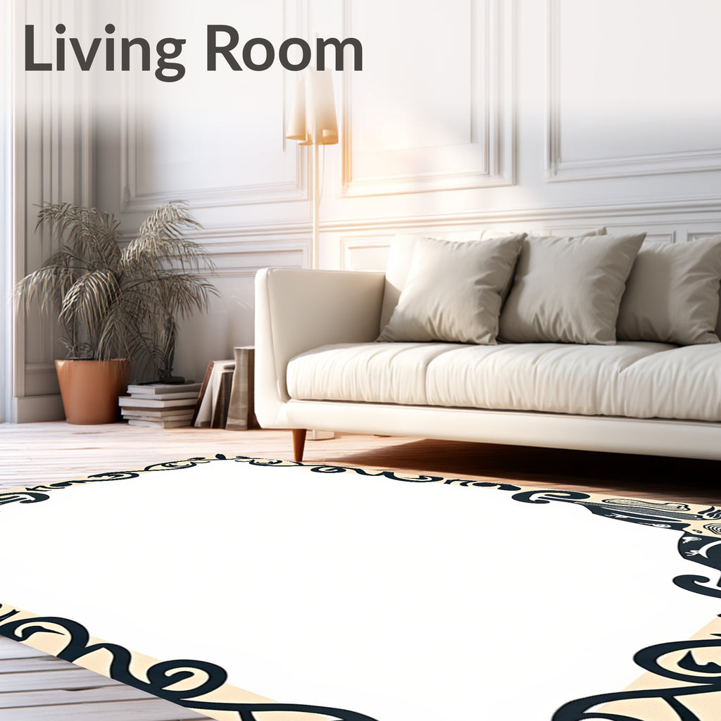 Black Ivory Abstract Floral Scroll Rug