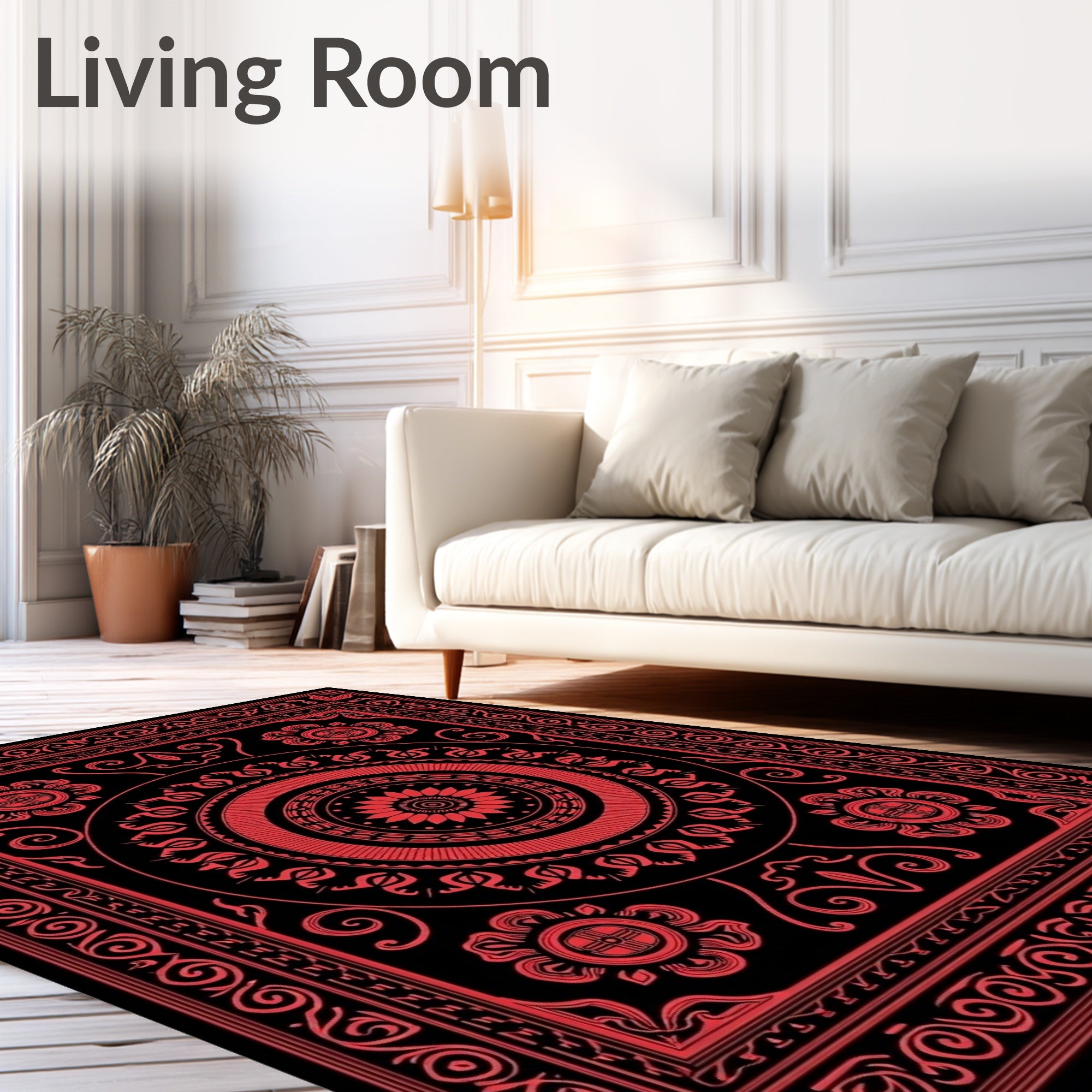 Crimson Intricate Mandalas Bordered Rug